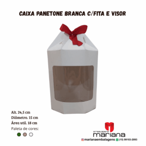 Caixa Panetone com Fita e Visor- 10 Unidades